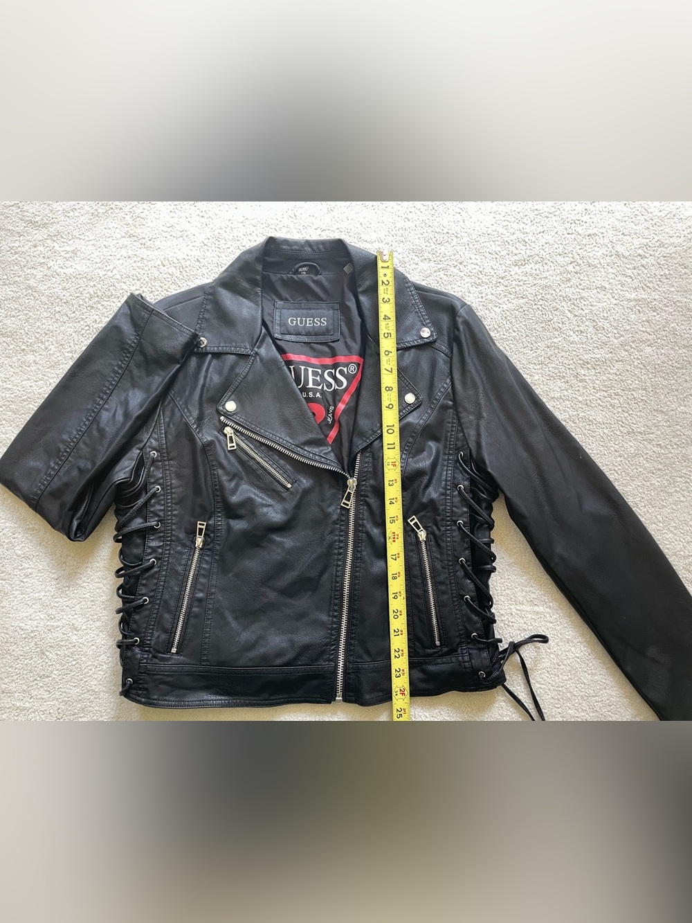 GUESS Black Lace-Up Faux Leather Moto Jacket - Picture 4 of 7